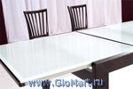 Стол обеденный, квадратный.
Цвет столешницы: белое, матовое стекло.
Цвет каркаса: Венге.
Размер: ширина 80 см, длина 80/160 см,  высота 76 см.
Производство: Китай
