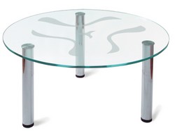 Стеклянный стол журнальный. Размер: d 80 см, высота 43 см. Цвет: хром.