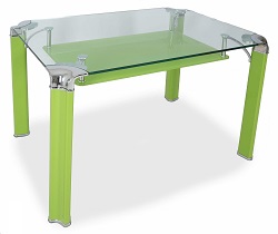 Элегантный стеклянный обеденный стол для гостиной или кухни. Цвет зеленый.