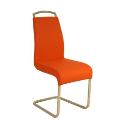 Металлический стул. Сиденье и спинка мягкие.
Материал обивки: кожзаменитель, оранжевого цвета.
Цвет сиденья: оранжевый, красный, черный, белый, бежевый.
Каркас - хром. 
Размер: 42 * 47 * 100
Производство: Китай
