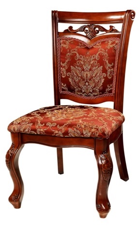 Мягкий стул из массива гевеи. Цвет древесины - орех. Обивка: жаккард.