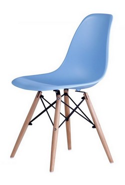 Стул из дерева. Спинка и сиденье выполнены из пластика. Цвет: голубой.