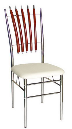 Металлический стул с элементами дерева. Ножки хромированные. Обивка: кожзам.