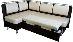 Угловой раскладной диван для кухни со встроенным спальным местом и ящиком.