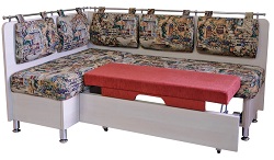 Угловой диван со встроенным спальным местом и емкостью для хранения. 