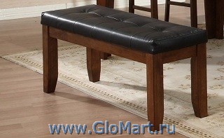 скамья банкетка. цвет: Темный орех. Массив гивеи. Сиденье кожзам. 