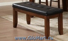 скамья банкетка. цвет: Темный орех. Массив гивеи. Сиденье кожзам. 