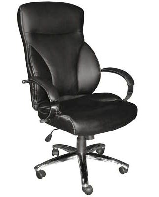 Кресло офисное. Сидение и спинка выполнены из кожи. Цвет черный. Ножки металлические