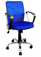 Кресло офисное. Сидение и спинка выполнены из ткани-сеточки. Цвет синий. Ножки металлические.
