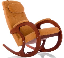 Кресло-качалка из дерева с банкеткой. Цвет - махагон.
