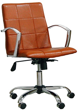 Кресло компьютерное-офисное на роликах, с механизмом качания и регулировкой высоты сиденья. Хромированный металл, кожезаменитель