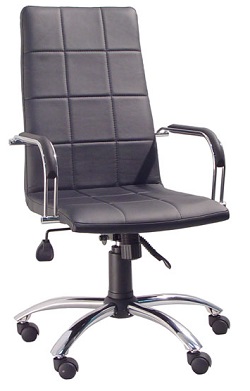 Кресло компьютерное-офисное. Хромированный металл. Обивка черного цвета. 