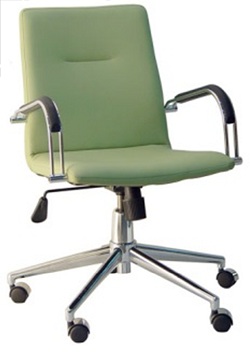 Компьютерное или офисное кресло. Экокожа зеленого цвета. Спинка низкая.
