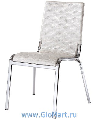 стул металлический, сиденье и спинка мягкие, обивка рифленый кожзам, цвет белый
