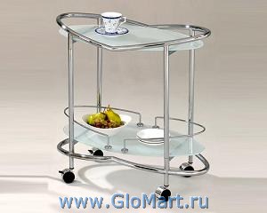 Овальный сервировочный столик. Материал: закаленное стекло, хромированный металл.