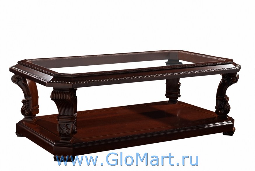 Прямоугольный чайный / журнальный столик из дерева со стеклянной столешницей