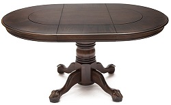 Круглый раздвижной стол из массива дерева со вставкой из МДФ(ротанг, камень, кожа крокодила), цвет: темно-коричневый