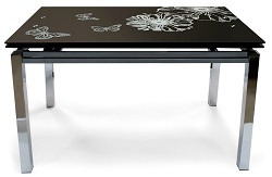 Раскладной стол черного цвета с рисунком.