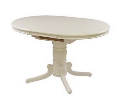 Белый круглый раскладной стол из дерева.