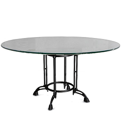 Большой круглый стол из закаленного тонированного стекла. Стойка из металла.