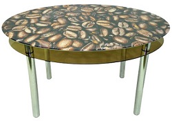 Большой овальный обеденный стол с рисунком кофе