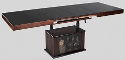 Раздвижной деревянный стол из с баром и столешницей из чёрного калёного стекла