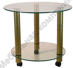 Круглый стол с подстольем снизу. Из стекла и металла