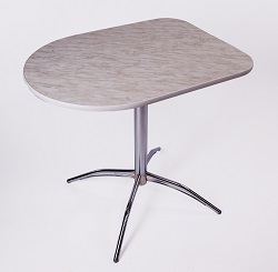 полуовальный кухонный стол на одной металлической ножке. Цвет столешницы - Белый мрамор.