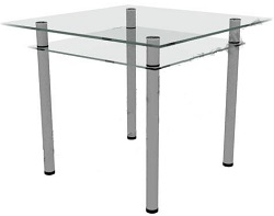 Обеденный стол из стекла и металла. Столешница - квадратная
