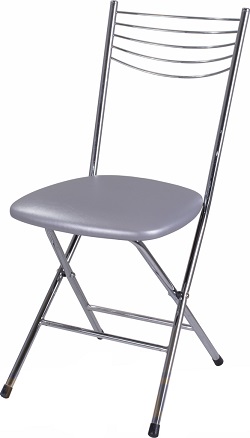 Металлический складной стул с мягким сиденьем.