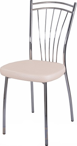 Металлический стул с мягким комбинированным сиденьем из кожзама.