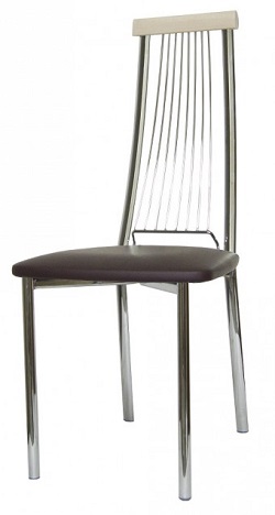 Металлический стул. Обивка - кожзам или ткань чёрного цвета.