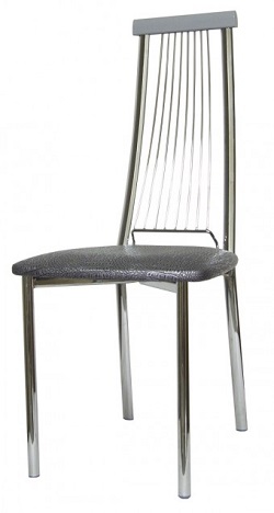 Металлический стул. Обивка - кожзам или ткань серого цвета.