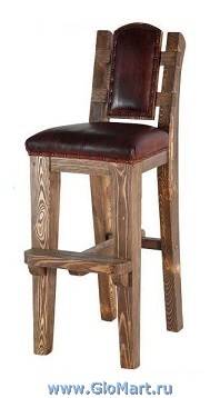 деревянные барные стулья. массив сосны. отделка древесины с эффектом старения. сиденье и спинка с мягкой обивкой.