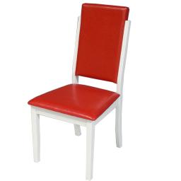 стул деревянный, мягкая обивка сиденья и спинки. цвет обивки красный, цвет каркаса белый