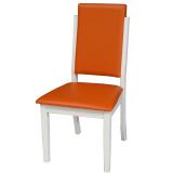 стул деревянный, мягкая обивка сиденья и спинки. цвет обивки оранжевый, цвет каркаса белый