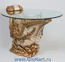 журнальный столик из стекла на керамической фигурке 'корабль'