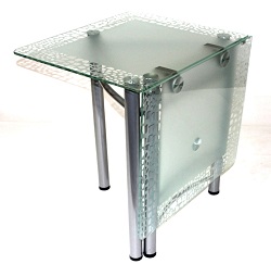 Стеклянный раскладной стол на металлокаркасе. Столешница с каймой.