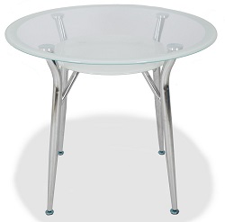 Круглый стеклянный стол с окантовкой по периметру и полочкой. Цвет супер белый.