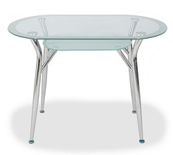Овальный стеклянный стол с окантовкой по периметру и полочкой. Цвет матовый. 