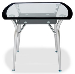 Прямоугольный стеклянный стол с окантовкой по периметру и полочкой. Цвет черный.
