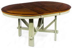 Деревянный раскладной стол из массива гевеи. Цвет дуб коньячный/дуб зеленый винтажный.