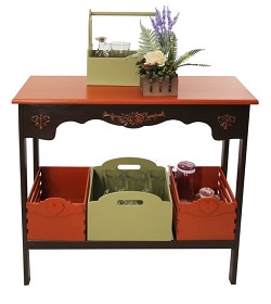 Консольный стол с полкой и ящиками. Цвет терракотовый/коричневый/салатовый. 