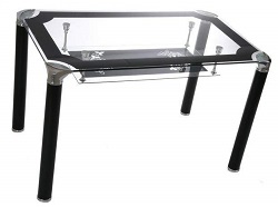 Прямоугольный нераскладной стол из стекла и металла. Цвет черный.