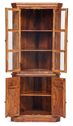 Угловой буфет из дерева со стеклом. Цвет темно-коричневый.