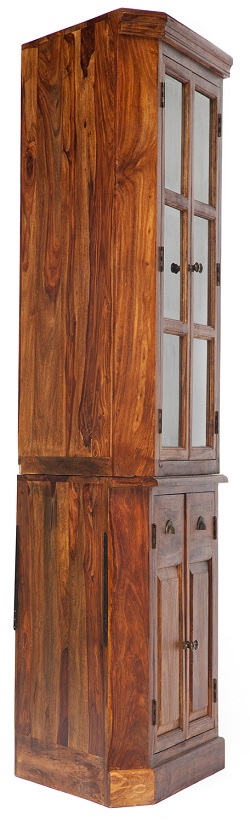 Угловой буфет из дерева со стеклом. Цвет темно-коричневый.