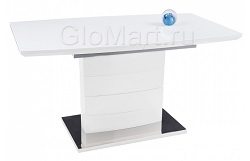 Раскладной прямоугольный стол из стекла, МДФ и металла. Цвет белый.