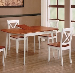 Раскладной обеденный стол из массива гевеи. Цвет:дуб коньячный/дуб белый.