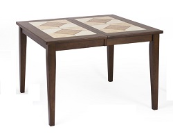 Раскладной обеденный стол из массива гевеи с керамической плиткой. Цвет:дуб темный/орех медовый. 
