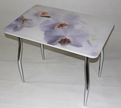Стол из ЛДСП со стеклом для кухни. Фотопечать(орхидея сиреневая) на стекле.